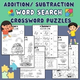 summer-themed word search, crossword puzzles. Addition/ su