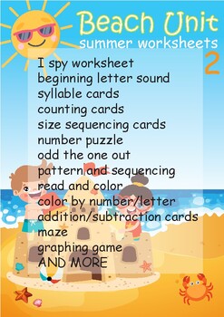 Preview of summer worksheets PART 2  - beach unit for homeschool, summer schools or else!