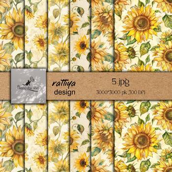 Preview of sunflower,Yellow Floral 12 x 12 Digital Paper Pack, Backing Papers, Sublimation,