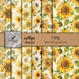 sunflower,Yellow Floral 12 x 12 Digital Paper Pack, Backin