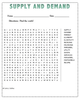 supply and demand word search by orrin curtis teachers pay teachers