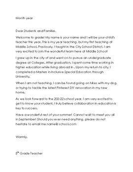 Preview of teacher introduction letter- new school