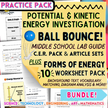 Preview of Middle School Energy Pack: Bounce Lab and CER Editable Worksheets Coloring Page