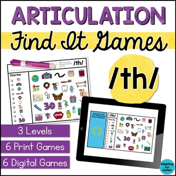 Preview of th Articulation Game: /th/ Find It Speech Therapy Activities - Print and Digital