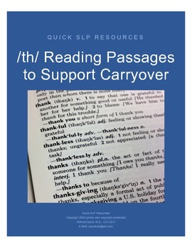 Preview of /th/ Reading Passages to Support and Monitor Carryover