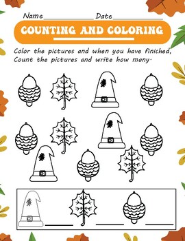 Preview of thanksgiving activities for preschoolers : Counting and  Color by number