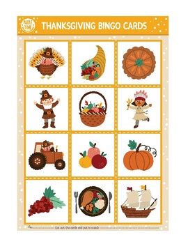 Preview of thanksgiving bingo cards set fun family lotto board game with cute turkey pumpki