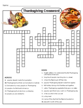 Preview of thanksgiving crossword puzzle and thanksgiving word searche with solution