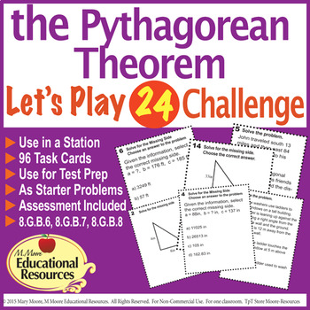 Preview of Pythagorean Theorem - 'Lets Play 24 Challenge Game' - 96 Multi-Level Task Cards