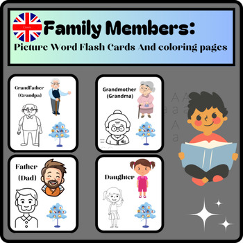 Preview of Family Members Picture Word Flash Cards And coloring pages