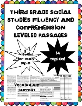 Preview of third grade social studies fluency and comprehension leveled passages bundle