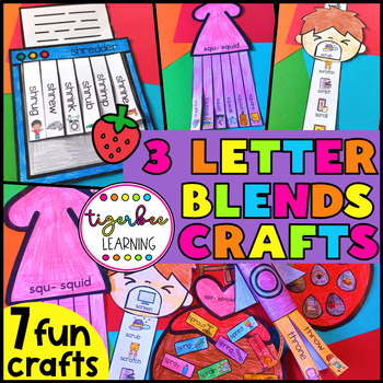 Preview of three letter blends trigraph scr shr spl spr squ str thr phonics craft projects