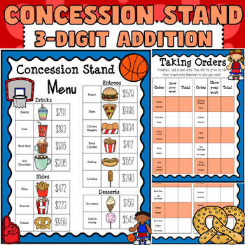 Preview of March Madness Math Concession Stand: Three-Digit Addition