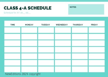 Preview of thrid grade class schedule - Class 4-A Schedule - Class Schedule -Class Particip