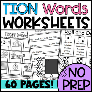 Preview of TION Worksheets: Word Sorts, Picture Sorts, Cloze, Mystery Picture, Matching