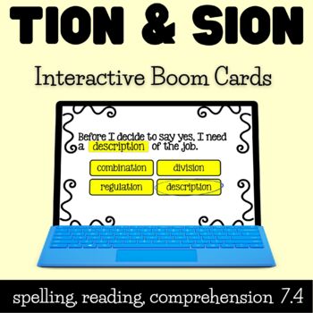 Preview of tion sion Fill-in-blank Sentences Boom Cards 7.4