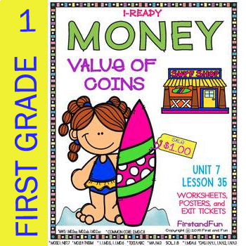 Preview of MONEY COUNTING COINS UNIT 7 LESSON 35 WORKSHEETS EXIT TICKET POSTERS iREADY MAFS