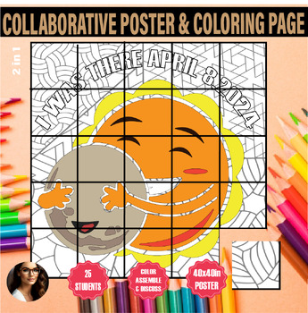 Preview of total solar eclipse coloring collabortive poster printable april activity 2024