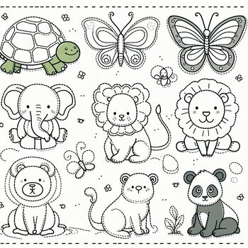 Preview of tracing coloring book animals