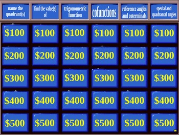 Preview of trigonometry jeopardy games