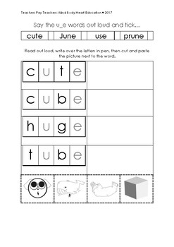 ue long u magic e worksheets by mind body heart english tpt