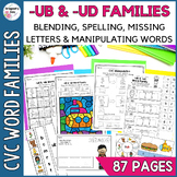 ub and ud CVC Word Family Centers Worksheets and Printable