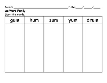 Preview of um Word Family - Sort the Words by Fonts Worksheet