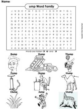 ump Word Family Worksheet: Phonics Coloring Sheet/ Word Search by ...