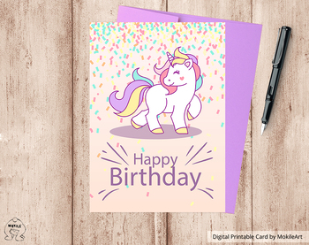 Preview of unicorn birthday card- printable file - Birthday card - Ready to print