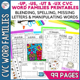 up us ut ux CVC Word Families Centers Worksheets and Print