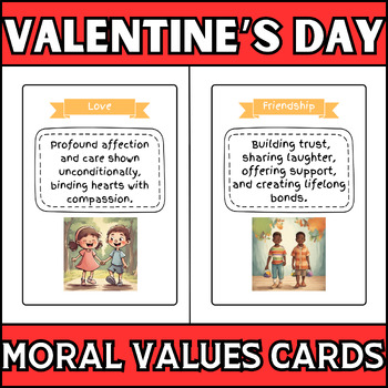 Preview of valentine's day Moral Values Cards |Vocabulary Cards |for Pre-K to 1st Grade