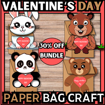 Preview of valentine's day Puppets Craft&writing Activity BUNDLE|Paper Bag Puppet Templates