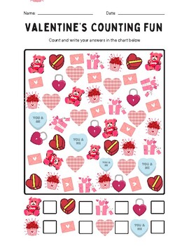 valentine's day counting worksheet by Yvonne Lingley | TPT