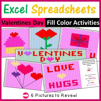 Preview of Valentines Day Mystery Pictures Pixel Art Activities - Excel Spreadsheets