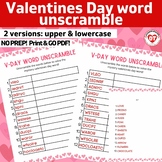 OT valentines day word unscramble worksheets: upper & lowe