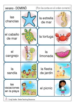 verano (summer) juego DOMINÓ Spanish / Español (vocabulary game)
