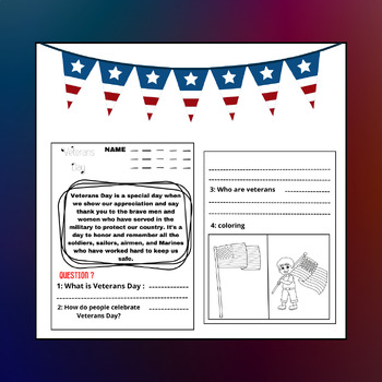 Preview of vetrans day activities: reading comprehension,coloring pages,Word Search