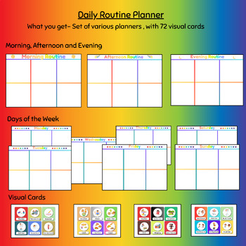 Preview of visual schedule, now next board, daily routine planner, autism visual, rainbow,