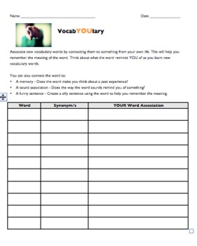 Preview of vocabYOUlary Associations Worksheet