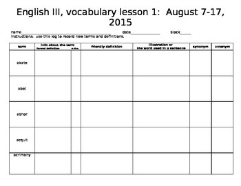 Preview of vocabulary log