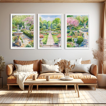 Preview of wall art set Spring Bloom Colorful Watercolor Garden Art A0 Downloadable Decor