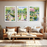 wall art set Spring Bloom Colorful Watercolor Garden Art A