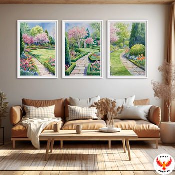 Preview of wall art set Spring Bloom Colorful Watercolor Garden Art A0 Downloadable Decor