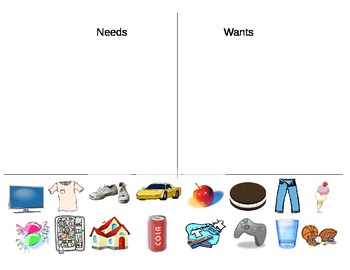 Preview of wants and needs sorting activity