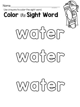 Printable Sight Word Activities for the Word Water by 180 Days of Reading