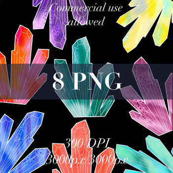 Preview of watercolor crystals clipart set, rock formation clipart design, bulletin board