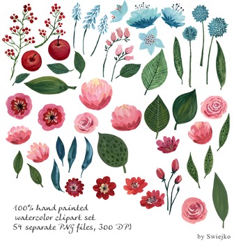 watercolor flowers, winter flowers, christmas clipart set #11