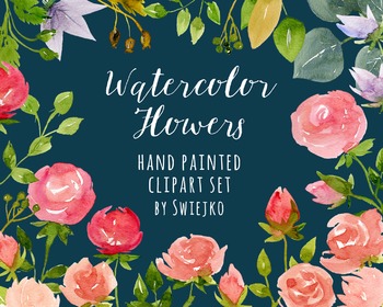 Preview of watercolor flowers, roses clipart set #23