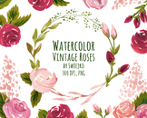 watercolor flowers clipart set, vintage roses #29