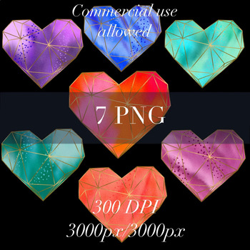 Preview of watercolor hearts clipart, geometric shape hearts design, crystal hearts clipart